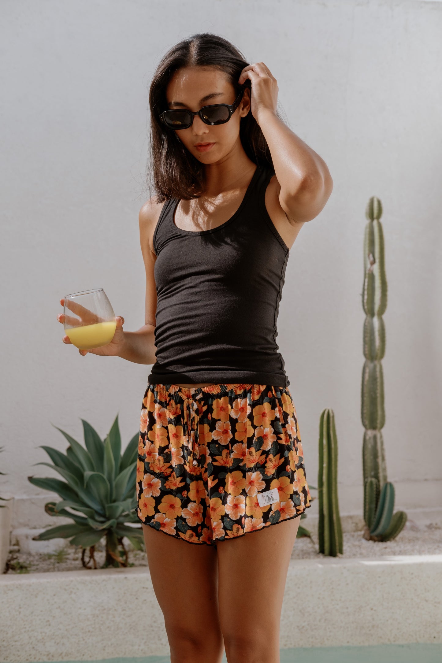 Bamboo Shorts Sunset Flower
