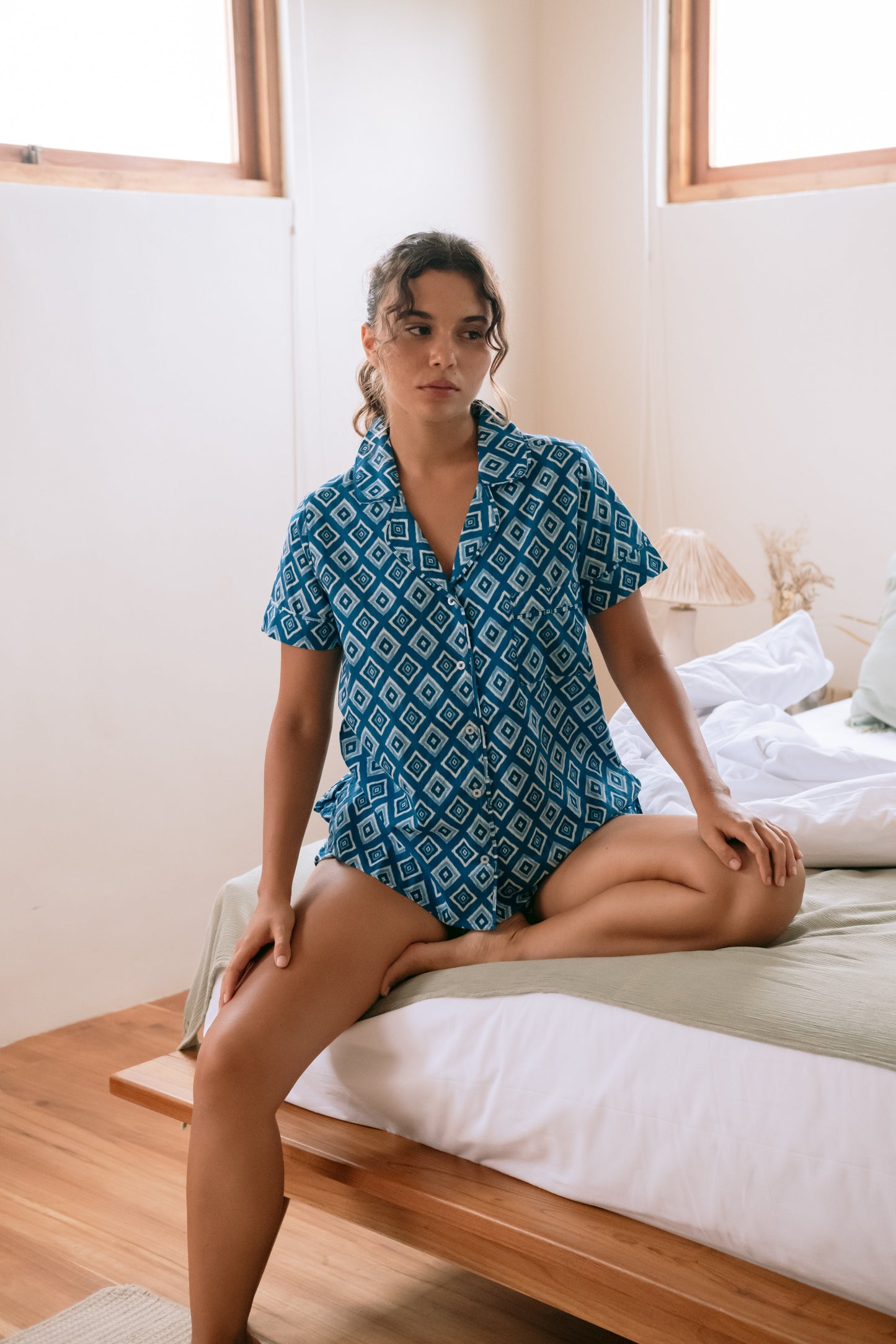 Indigo Ikat Cotton Pajamas