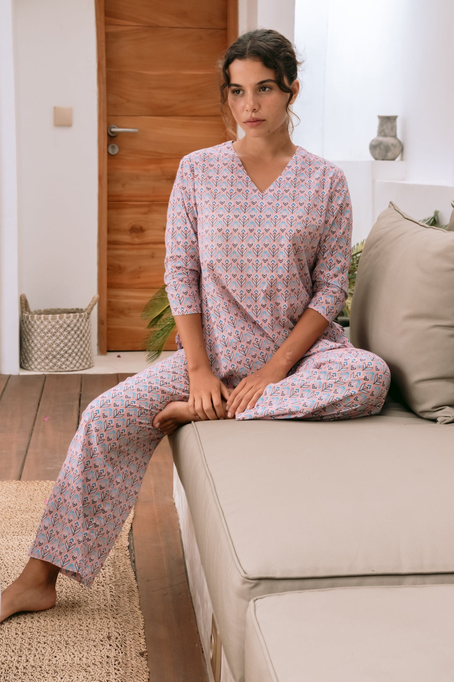 Geo Flora Long Cotton Pajamas