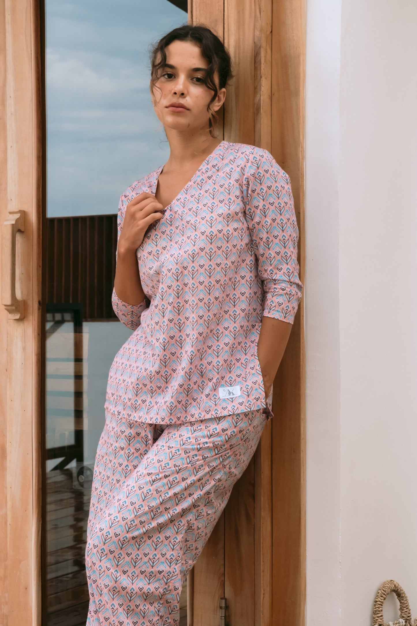 Geo Flora Long Cotton Pajamas