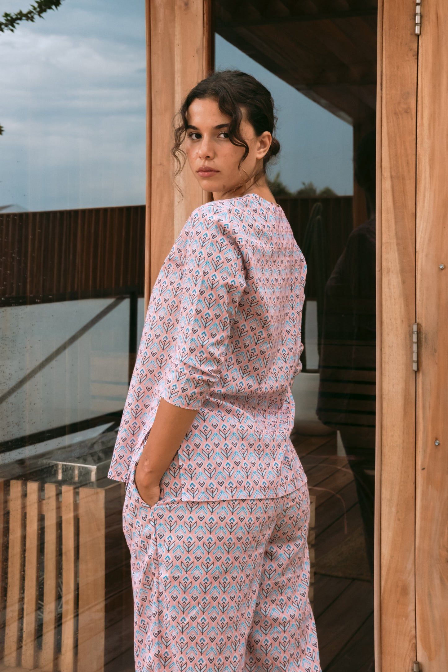 Geo Flora Long Cotton Pajamas