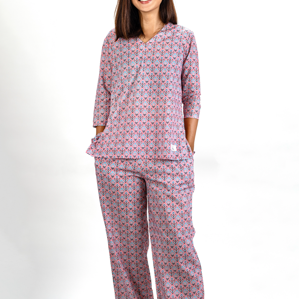 Long Cotton Pajamas Geo Flora