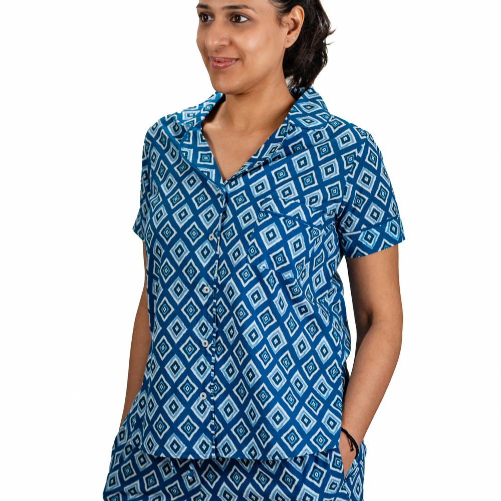 Indigo Ikat Cotton Pajamas