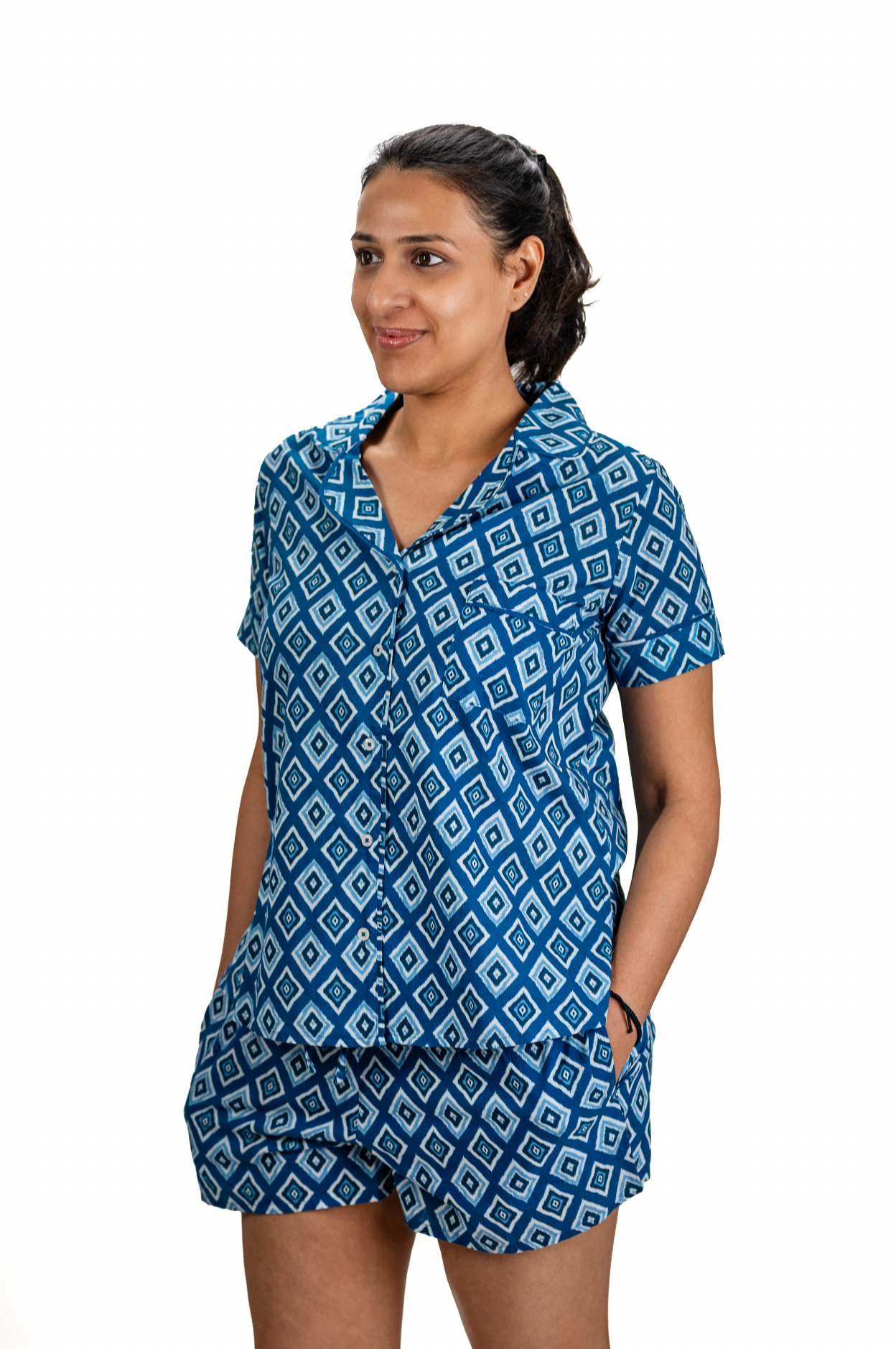 Indigo Ikat Cotton Pajamas